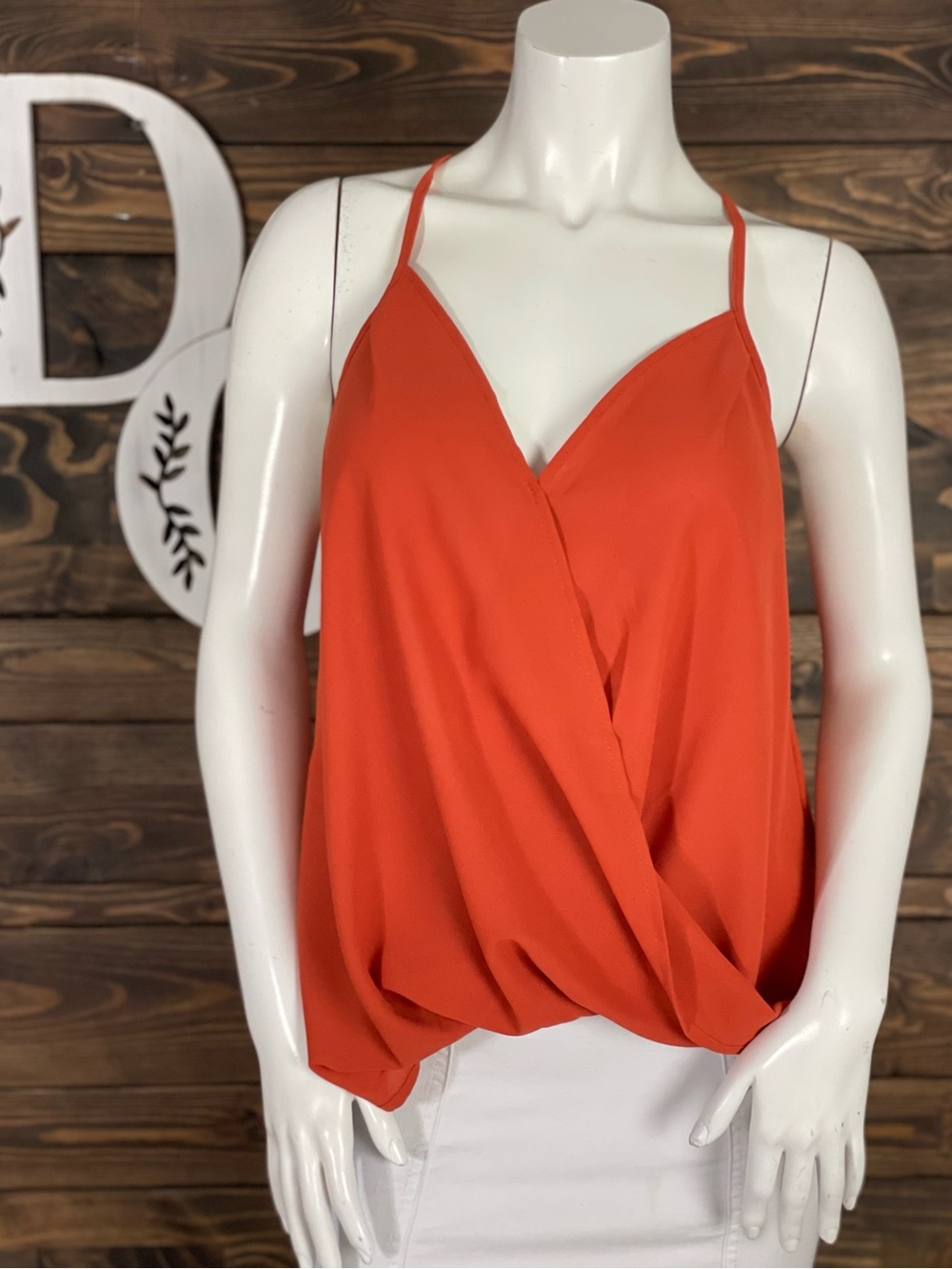 SHEIN | Sleeveless Surplice Wrap Cami Tank Top Bright Orange High Low Hem